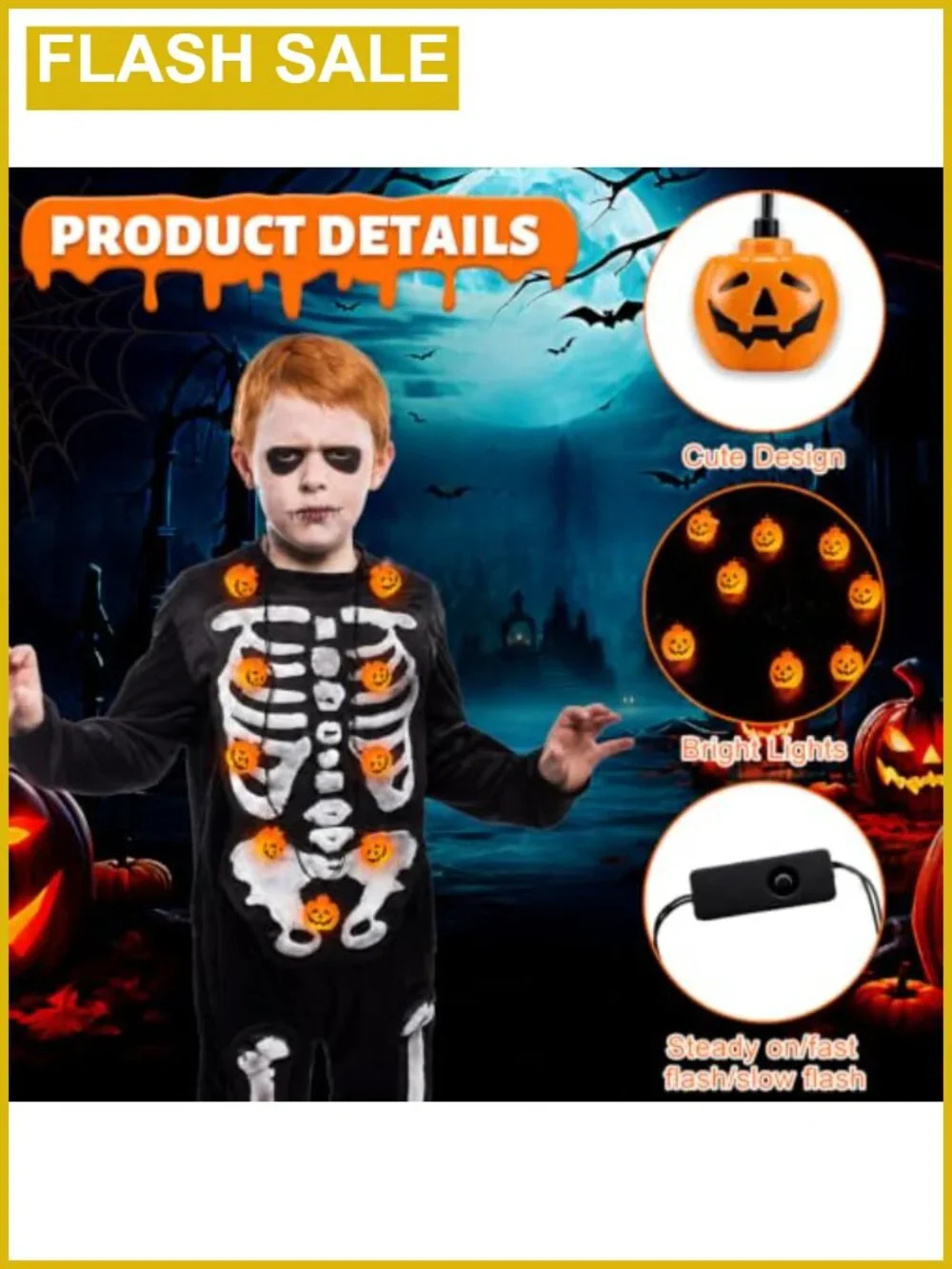 3 Pack Halloween Light Up Necklace Pumpkin LED Costume Party Favor